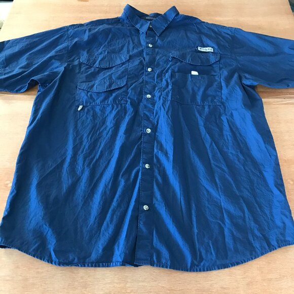 Columbia Bonehead Shirt Men XL Blue Button Up Pockets Vented Short Sleeve Hiking - Picture 1 of 12